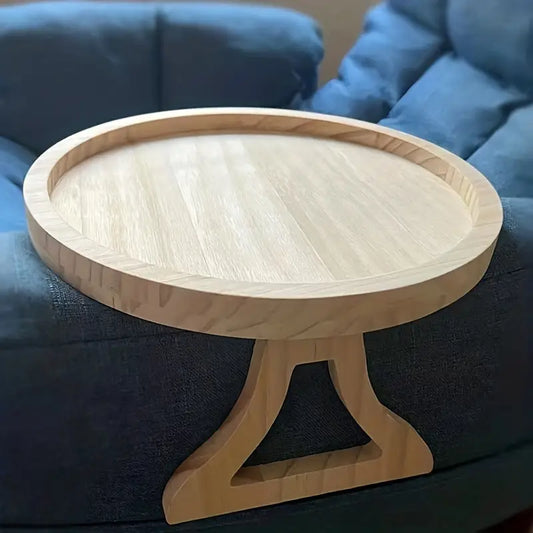 Foldable Sofa Armrest Tray - Wooden Round Plate Snack Table