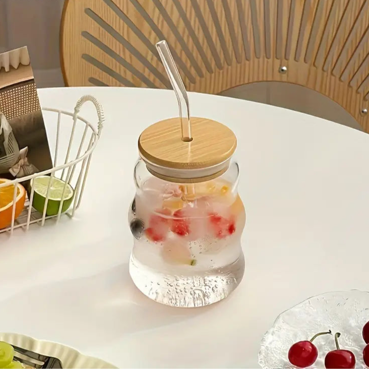 18.6oz Clear Glass Cloud Cups with Bamboo Lids & Straws