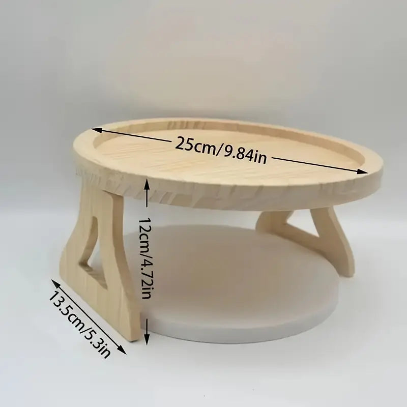 Foldable Sofa Armrest Tray - Wooden Round Plate Snack Table